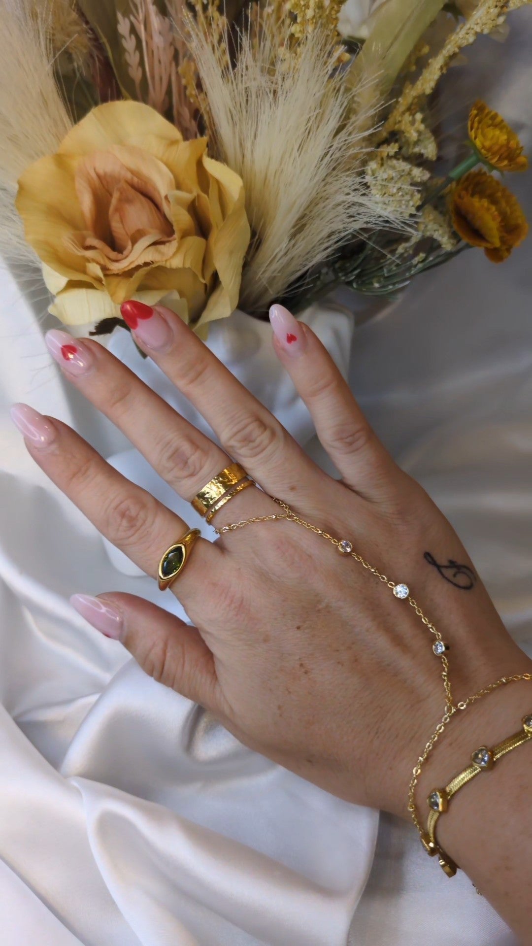 Dainty 3 Stone Hand Chain Bracelet