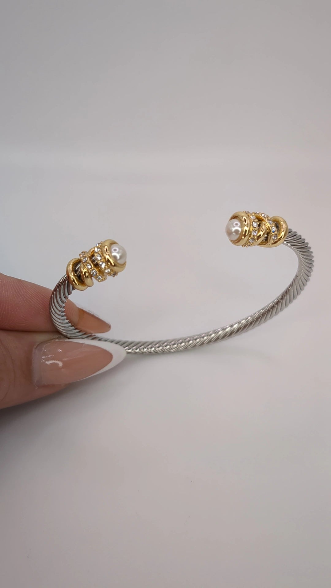 White Gold Cable Cuff Bangle