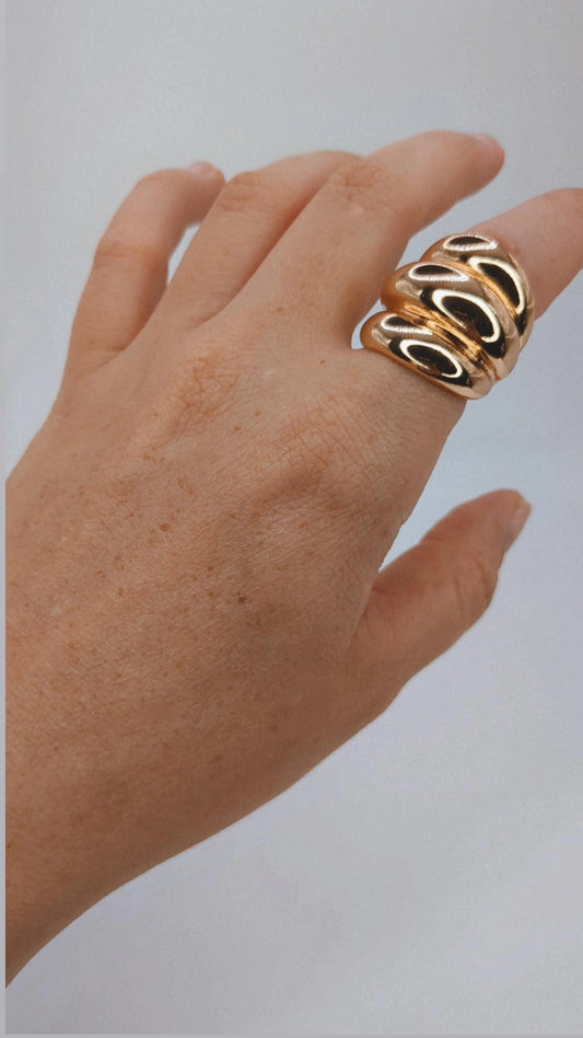 Gold Ribbed Statement Ring