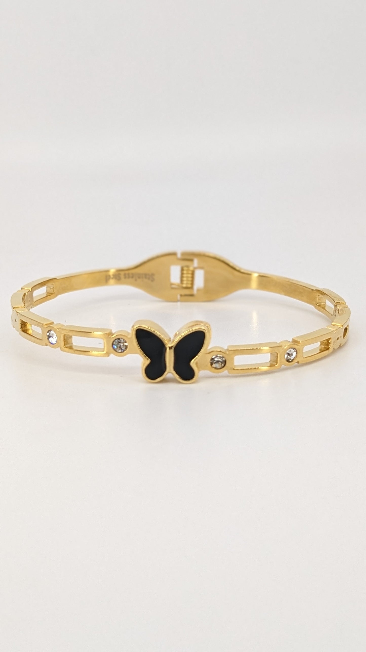 Gold Onyx Butterfly Bangle